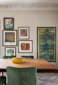 green accent chair and wooden table design