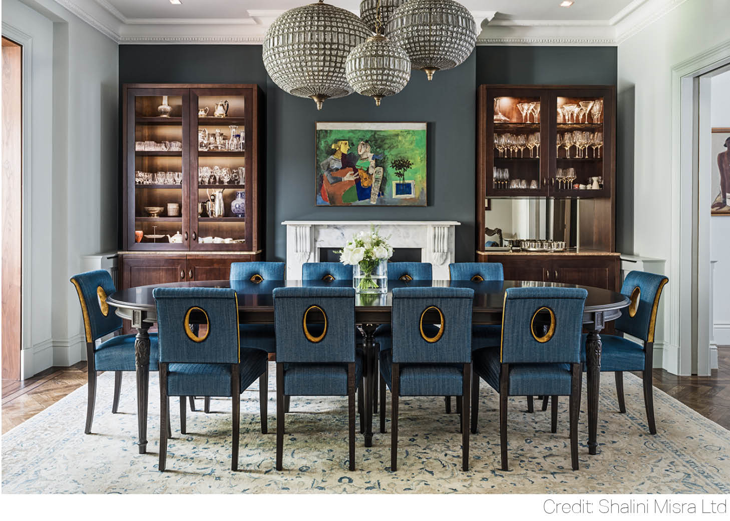 hampstead place interior dining room midnight blue elegant table