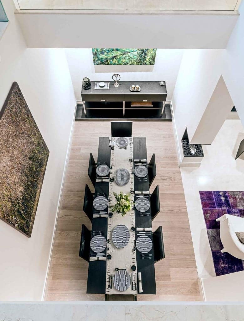 cheyne place design over head view of dining table