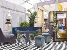 decorex champagne bar design purple armchairs & settee