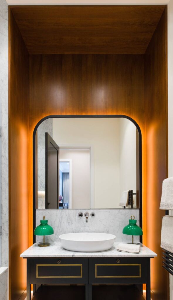 bathroom wash basin and mirror