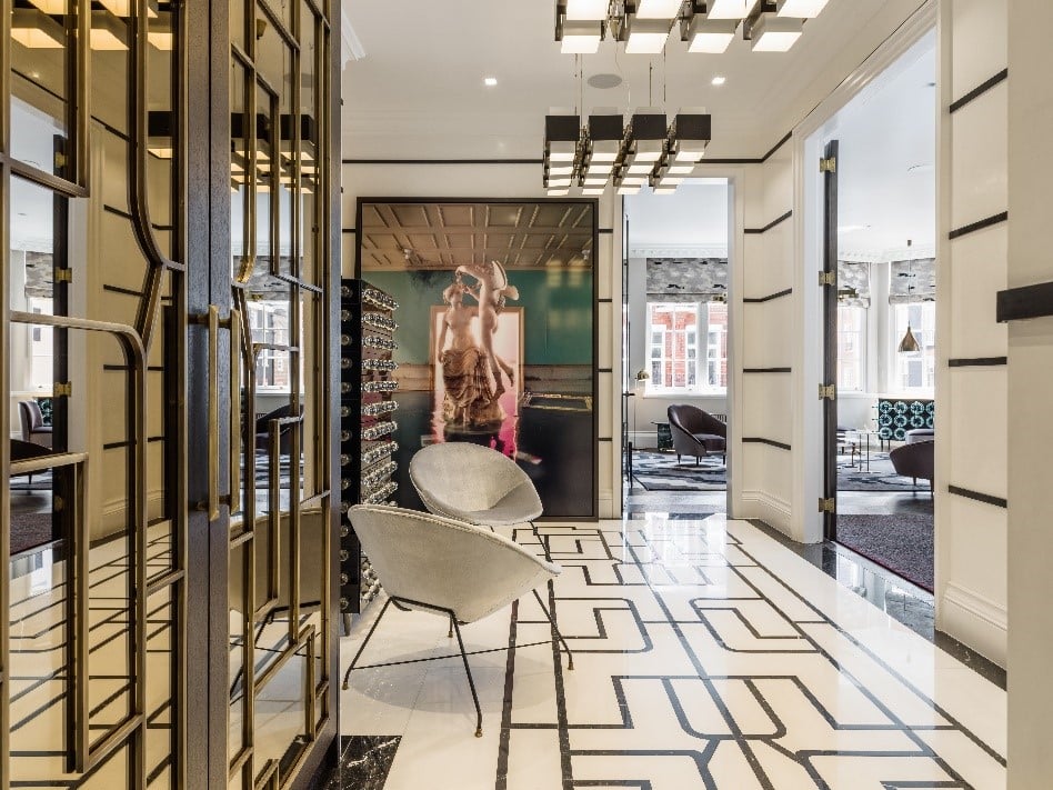 inlaid marble flooring in hallway