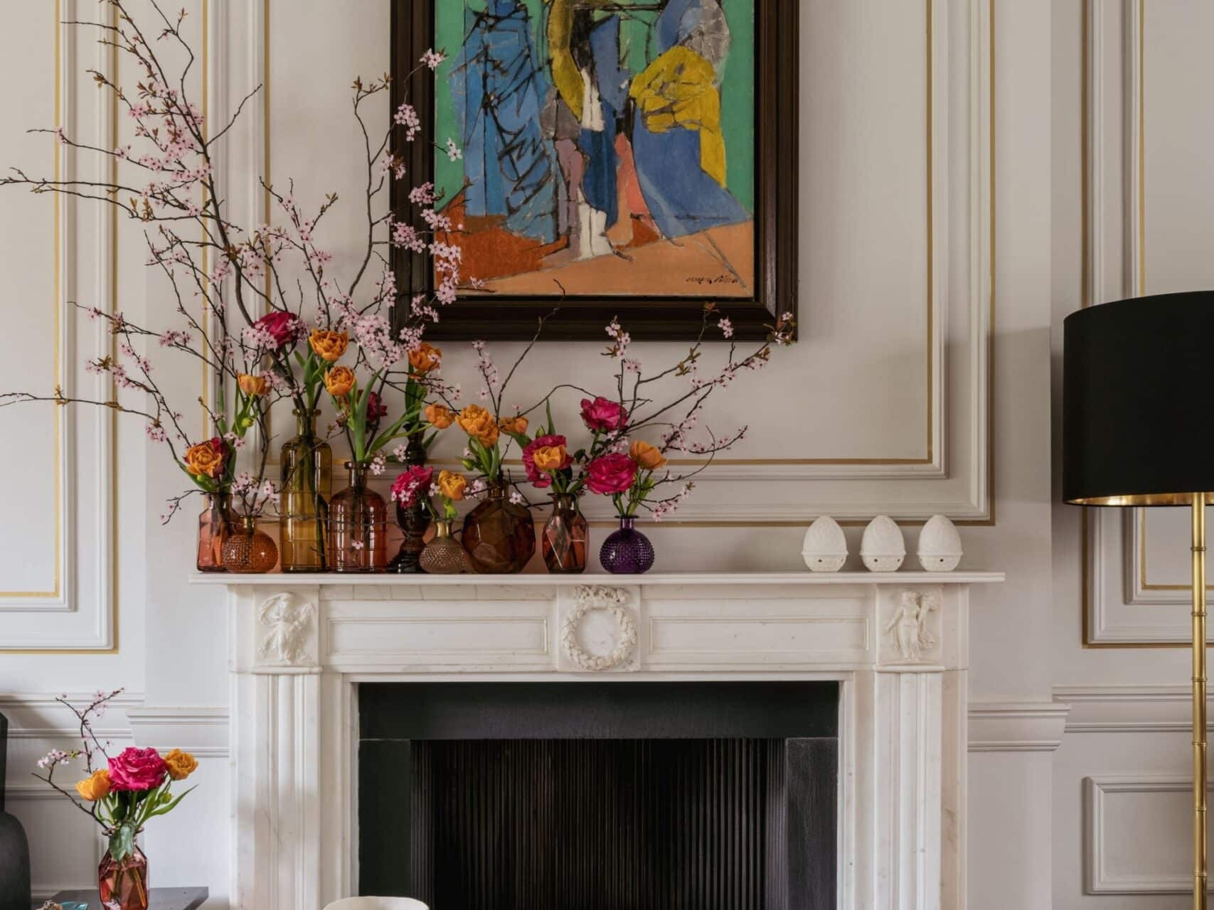 living room ornate fireplace mantel