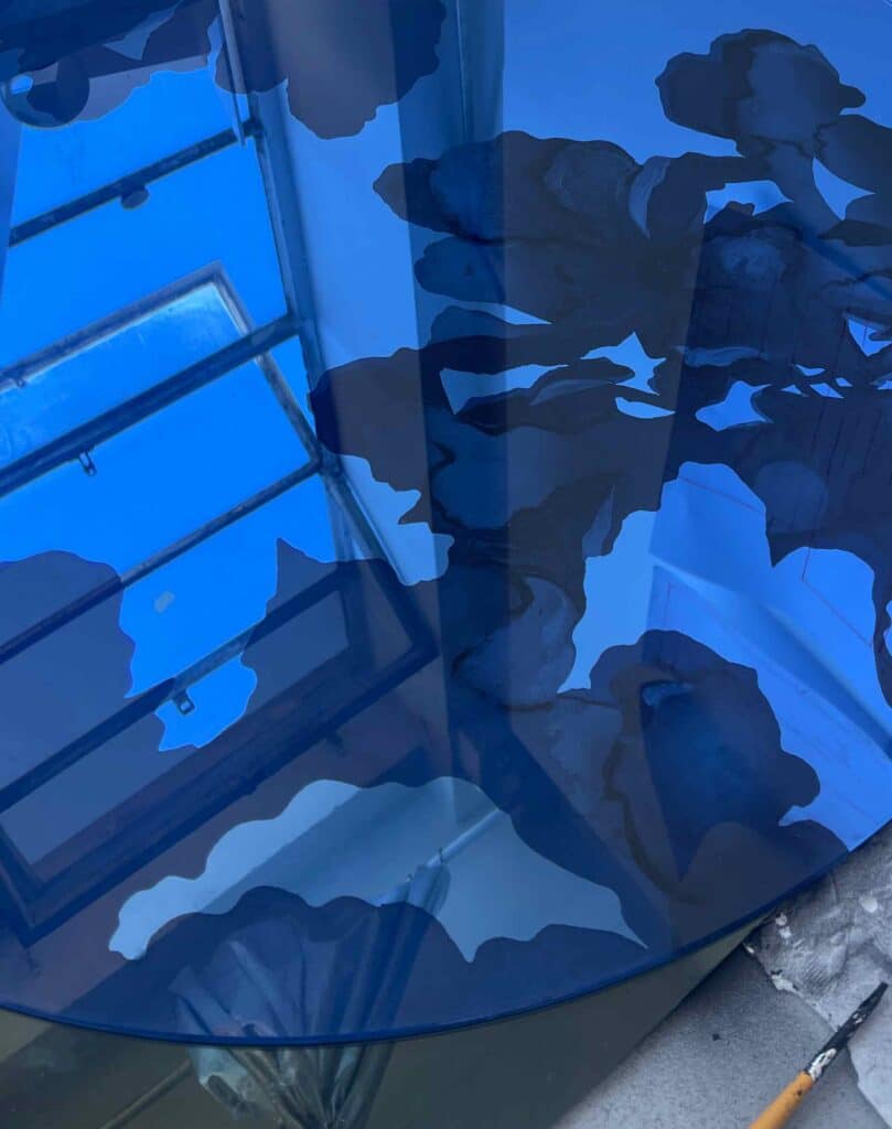 glass table blue reflection